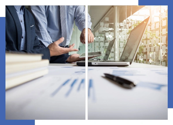 Business adviser analyzing financial figures denoting the progress in the work